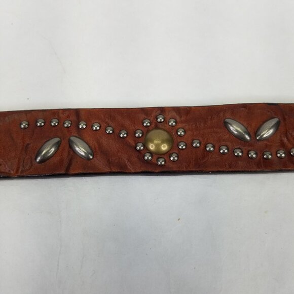 Old Trend Floral Breeze Leather Belt Women's S 31"-35" Cognac Brown Studded Leaf - Picture 4 of 16